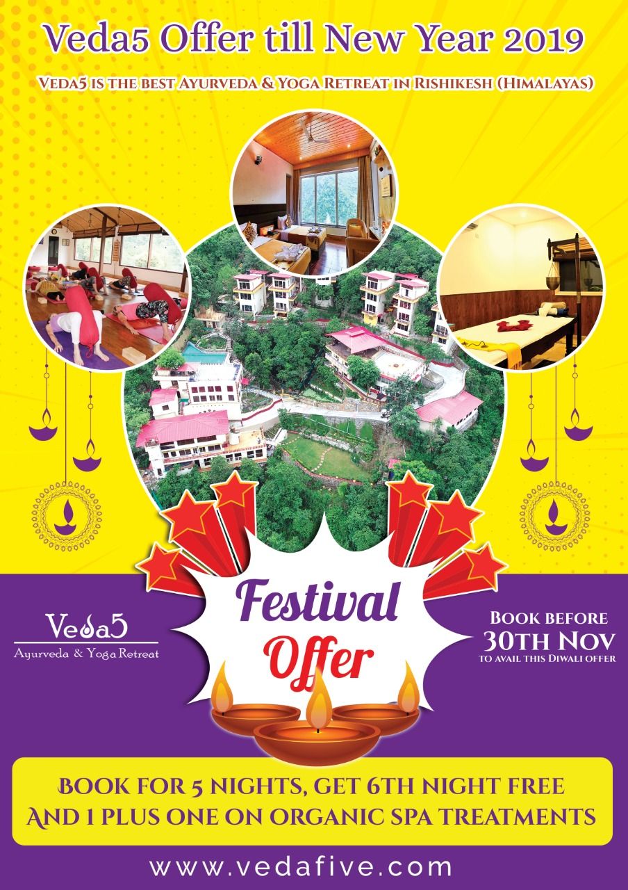 Veda5 Luxury Ayurveda Yoga Retreat in Rishikesh Himalayas India Festival 2018 Offer