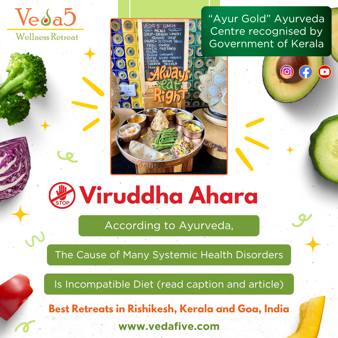 Learn about Viruddha Ahara Incompatible Diet from Veda5 Ayurveda Naturopathy Yoga Wellness Retreats in Rishikesh Kerala Goa India